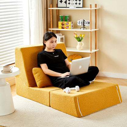 Modern Minimalist Sherpa Fabric Square Foldable Sofa Bed With Backrest For Bedroom