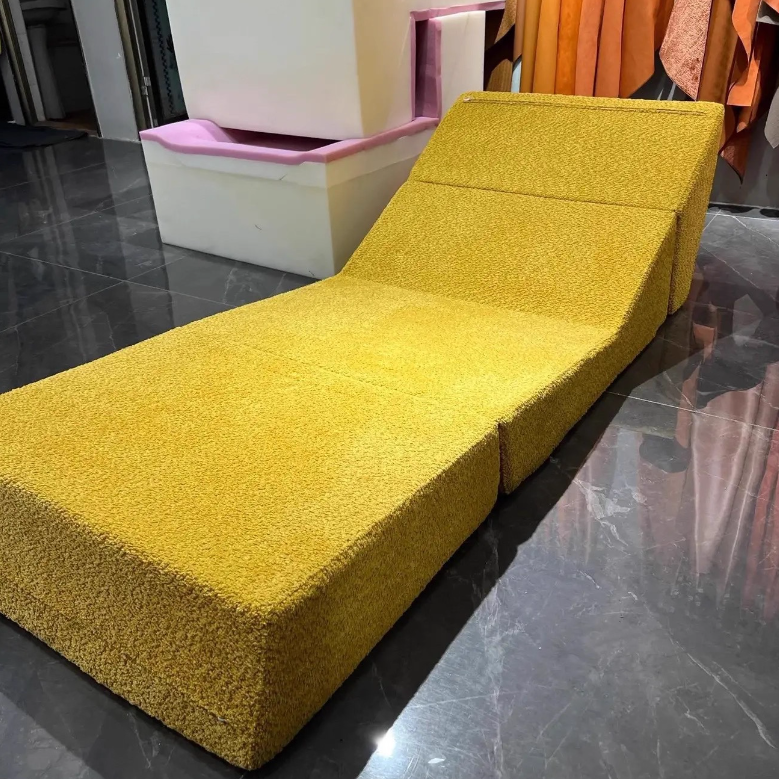 Modern Minimalist Sherpa Fabric Square Foldable Sofa Bed With Backrest For Bedroom