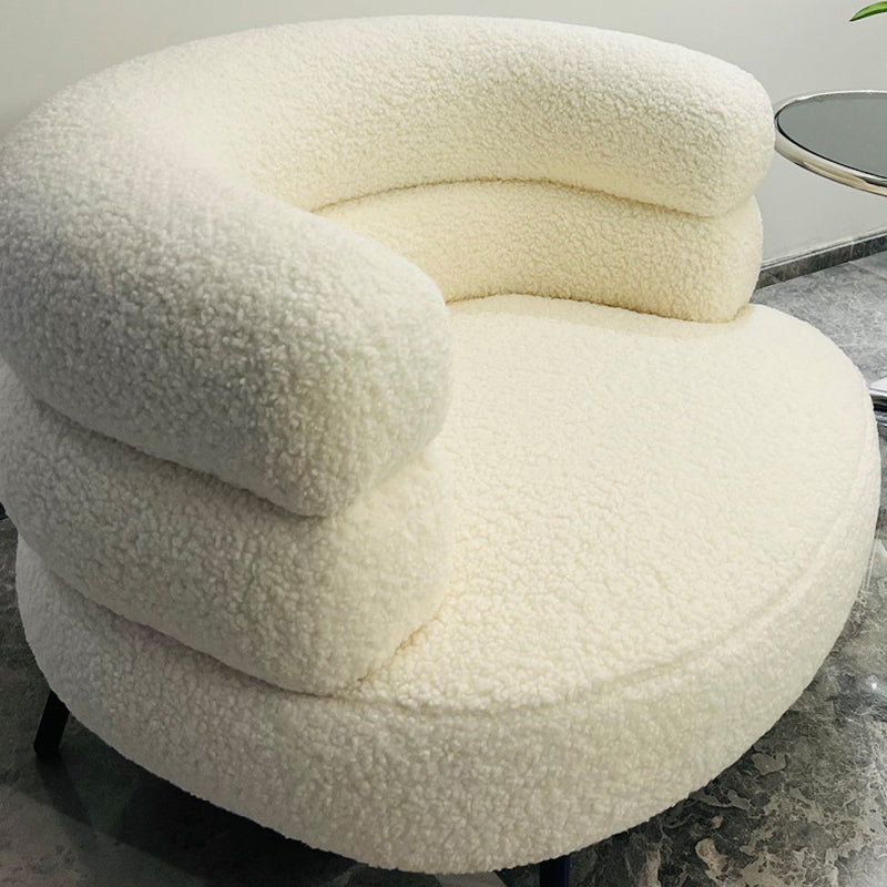 Contemporary Scandinavian Sherpa Fabric Carbon Steel Curved Oval Accent Chair Backrest And Armrests For Living Room