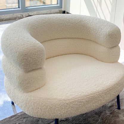 Contemporary Scandinavian Sherpa Fabric Carbon Steel Curved Oval Accent Chair Backrest And Armrests For Living Room