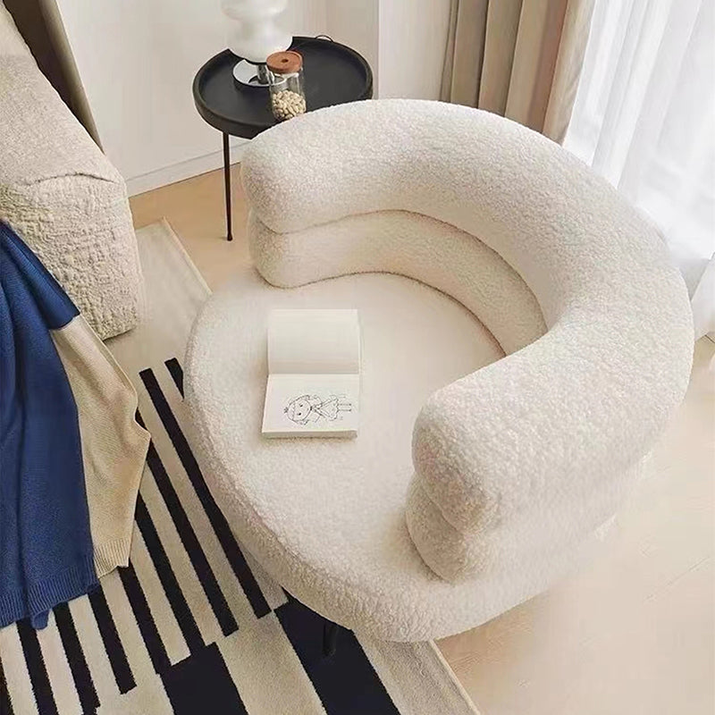 Contemporary Scandinavian Sherpa Fabric Carbon Steel Curved Oval Accent Chair Backrest And Armrests For Living Room