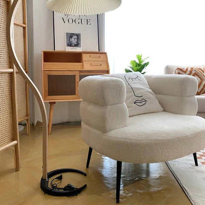 Contemporary Scandinavian Sherpa Fabric Carbon Steel Curved Oval Accent Chair Backrest And Armrests For Living Room
