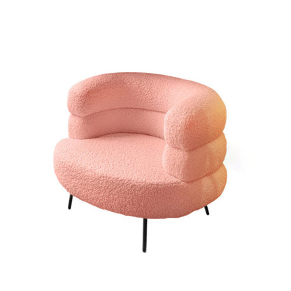 Contemporary Scandinavian Sherpa Fabric Carbon Steel Curved Oval Accent Chair Backrest And Armrests For Living Room