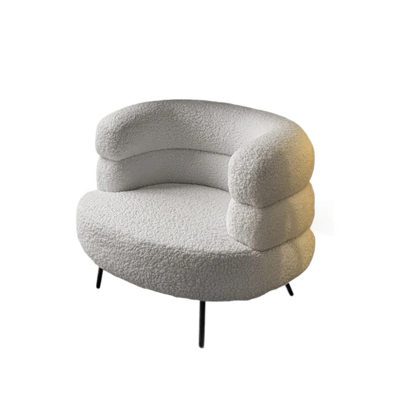 Contemporary Scandinavian Sherpa Fabric Carbon Steel Curved Oval Accent Chair Backrest And Armrests For Living Room