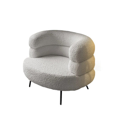 Contemporary Scandinavian Sherpa Fabric Carbon Steel Curved Oval Accent Chair Backrest And Armrests For Living Room