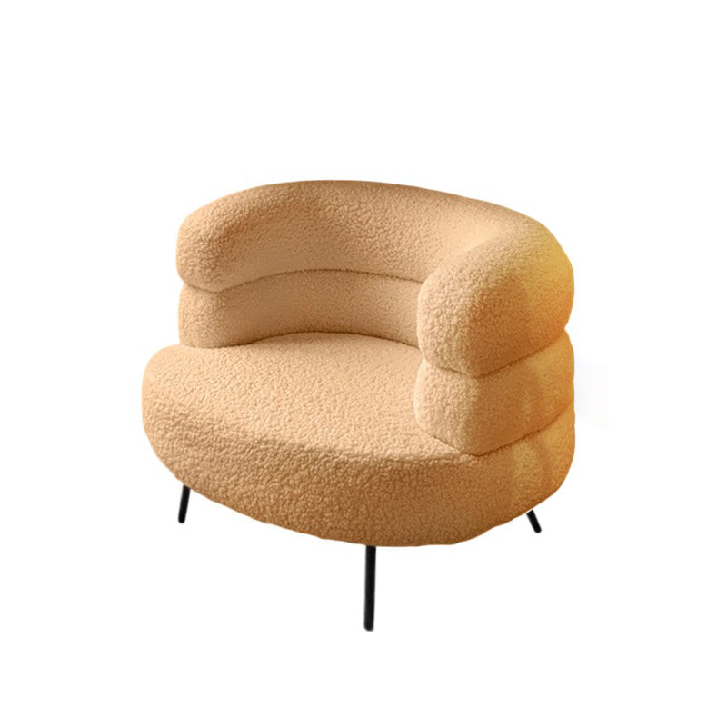 Contemporary Scandinavian Sherpa Fabric Carbon Steel Curved Oval Accent Chair Backrest And Armrests For Living Room