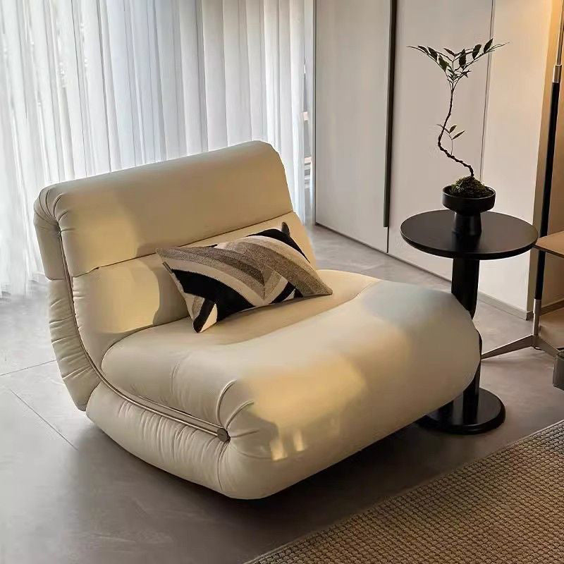 Traditional French Cat Scratch Resistant Leather Solid Wood Curved Square Accent Chair With Backrest For Living Room
