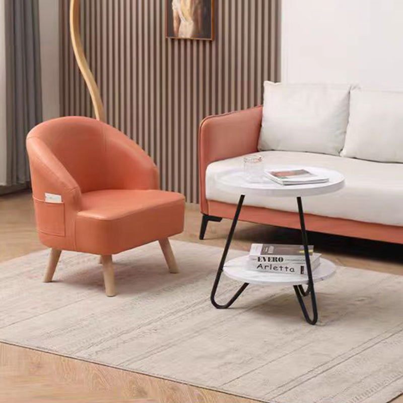 Contemporary Scandinavian Synthetic Fabric Solid Wood Semi-Enclosed Cylindrical Accent Chair With Backrest For Living Room