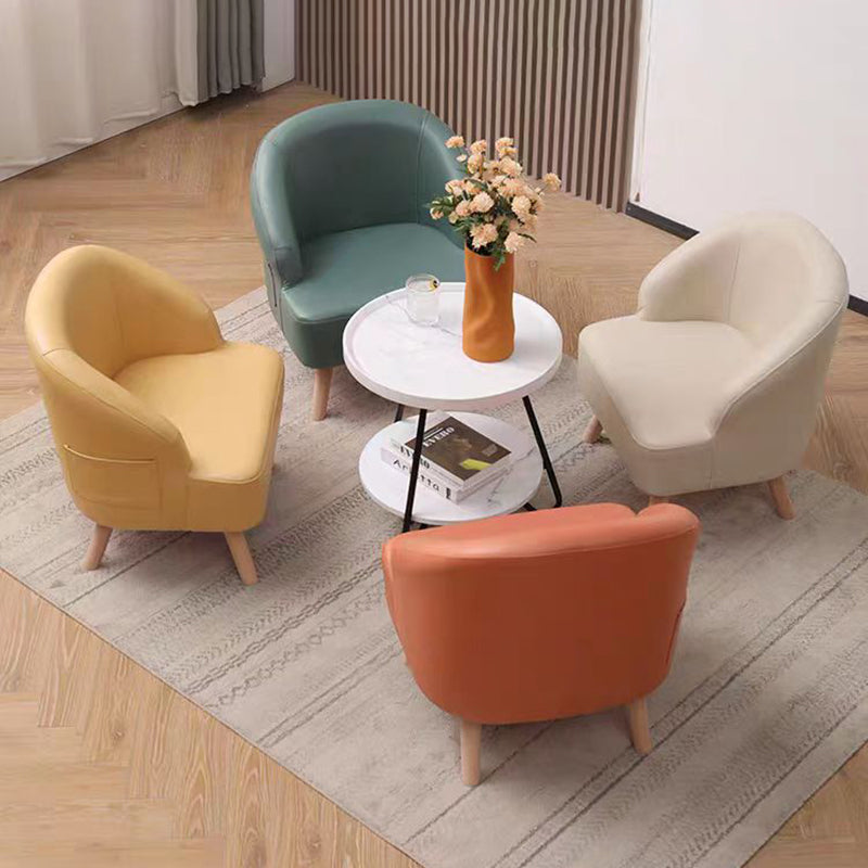 Contemporary Scandinavian Synthetic Fabric Solid Wood Semi-Enclosed Cylindrical Accent Chair With Backrest For Living Room