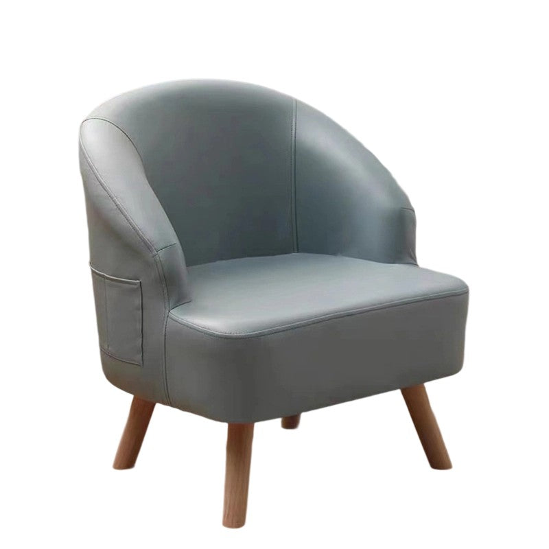 Contemporary Scandinavian Synthetic Fabric Solid Wood Semi-Enclosed Cylindrical Accent Chair With Backrest For Living Room