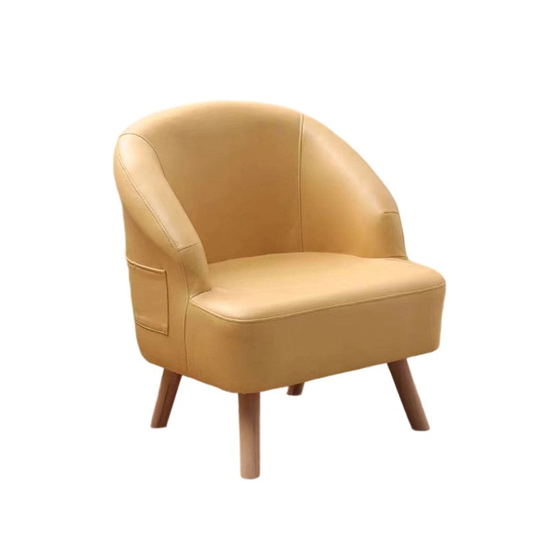 Contemporary Scandinavian Synthetic Fabric Solid Wood Semi-Enclosed Cylindrical Accent Chair With Backrest For Living Room
