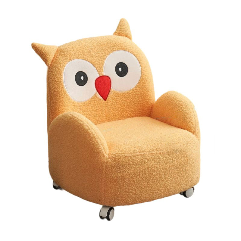 Modern Art Deco Sherpa Fabric Solid Wood Cartoon Animal Rounded Square Accent Chair With Backrest Armrests For Living Room