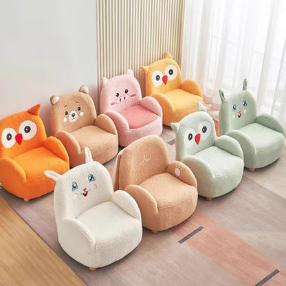 Modern Art Deco Sherpa Fabric Solid Wood Cartoon Animal Rounded Square Accent Chair With Backrest Armrests For Living Room