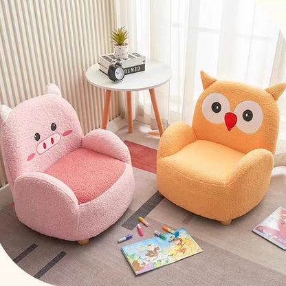 Modern Art Deco Sherpa Fabric Solid Wood Cartoon Animal Rounded Square Accent Chair With Backrest Armrests For Living Room