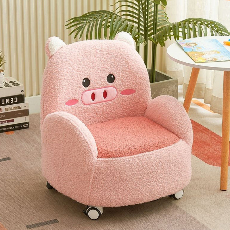 Modern Art Deco Sherpa Fabric Solid Wood Cartoon Animal Rounded Square Accent Chair With Backrest Armrests For Living Room