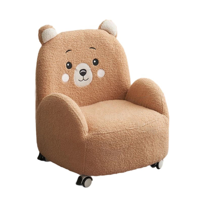Modern Art Deco Sherpa Fabric Solid Wood Cartoon Animal Rounded Square Accent Chair With Backrest Armrests For Living Room