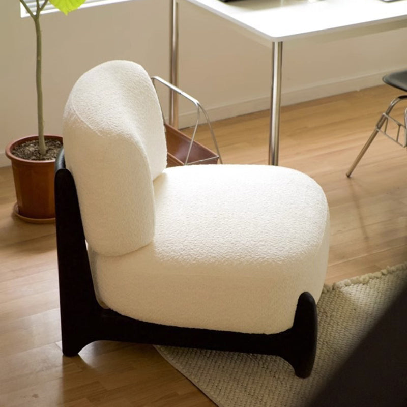 Contemporary Scandinavian Sherpa Fabric Solid Wood Rounded Square Accent Chair With Backrest For Bedroom