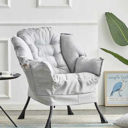 Modern Minimalist Linen Velvet Metal Rounded Square Accent Chair With Backrest Armrests For Living Room