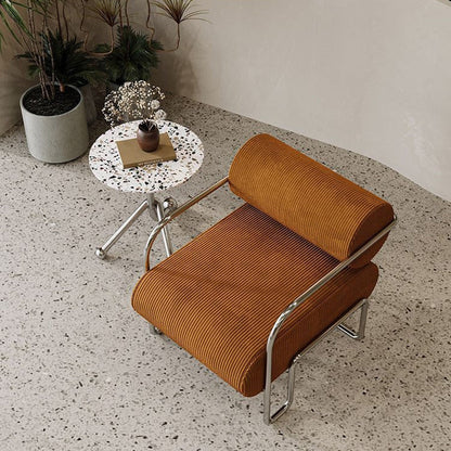 Traditional French Corduroy Suede Stainless Steel Cylindrical Square Accent Chair With Backrest Armrests For Living Room