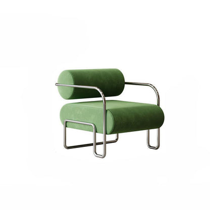 Traditional French Corduroy Suede Stainless Steel Cylindrical Square Accent Chair With Backrest Armrests For Living Room