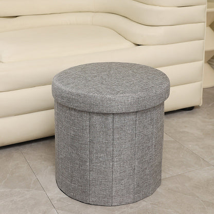 Modern Minimalist Linen Teddy Fleece Textured Cylindrical Low Stool Storage For Living Room
