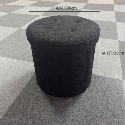 Modern Minimalist Linen Teddy Fleece Textured Cylindrical Low Stool Storage For Living Room