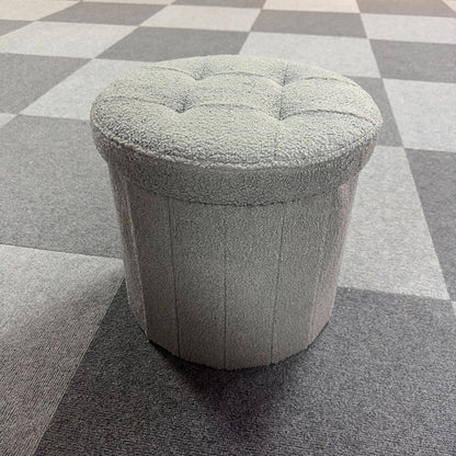 Modern Minimalist Linen Teddy Fleece Textured Cylindrical Low Stool Storage For Living Room