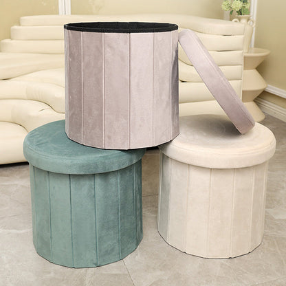 Modern Minimalist Linen Teddy Fleece Textured Cylindrical Low Stool Storage For Living Room
