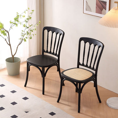 Traditional Chinese Solid Wood Rattan U-Shaped Rounded Dining Chair With Backrest For Dining Room
