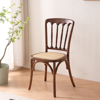 Traditional Chinese Solid Wood Rattan U-Shaped Rounded Dining Chair With Backrest For Dining Room