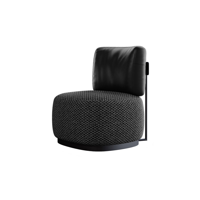 Contemporary Scandinavian Linen Faux Nappa Leather Carbon Steel Round Square Accent Chair With Backrest For Living Room