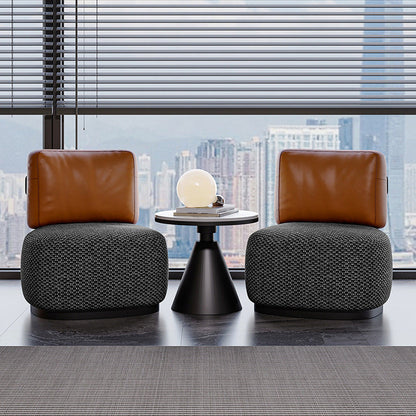 Contemporary Scandinavian Linen Faux Nappa Leather Carbon Steel Round Square Accent Chair With Backrest For Living Room
