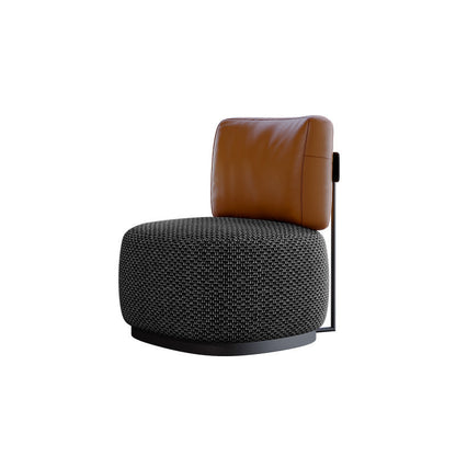 Contemporary Scandinavian Linen Faux Nappa Leather Carbon Steel Round Square Accent Chair With Backrest For Living Room