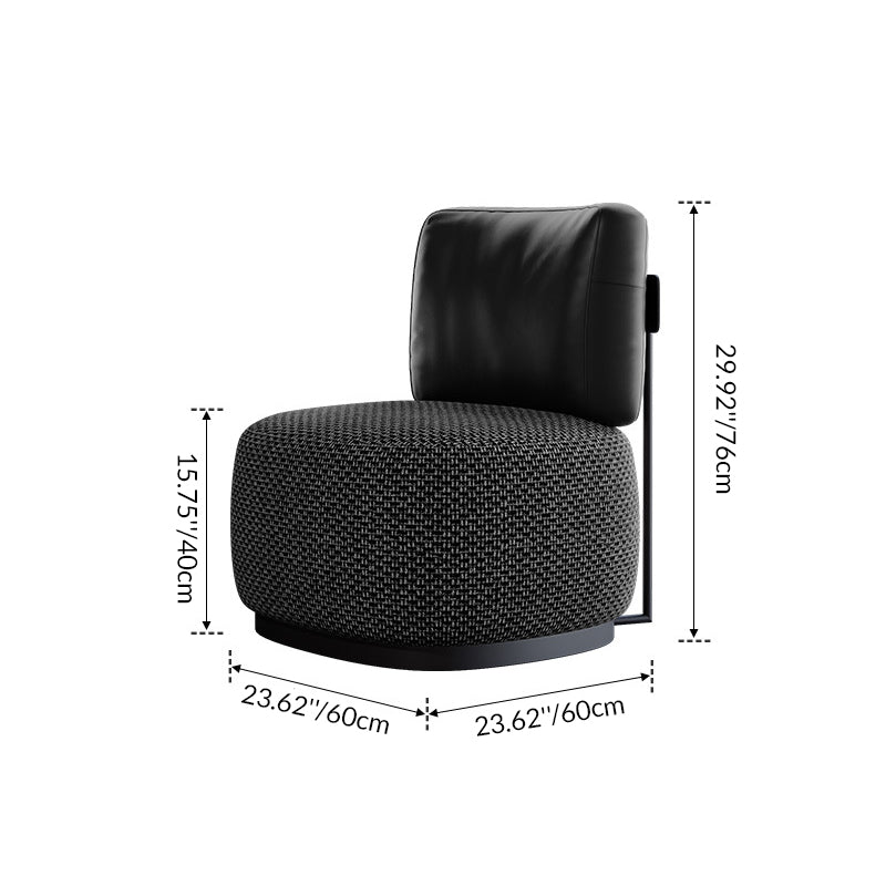Contemporary Scandinavian Linen Faux Nappa Leather Carbon Steel Round Square Accent Chair With Backrest For Living Room