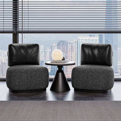 Contemporary Scandinavian Linen Faux Nappa Leather Carbon Steel Round Square Accent Chair With Backrest For Living Room