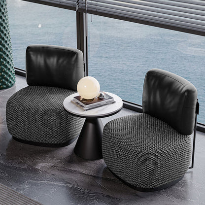 Contemporary Scandinavian Linen Faux Nappa Leather Carbon Steel Round Square Accent Chair With Backrest For Living Room