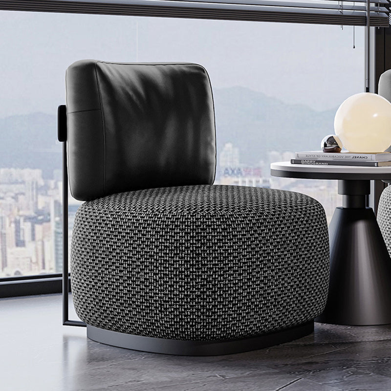 Contemporary Scandinavian Linen Faux Nappa Leather Carbon Steel Round Square Accent Chair With Backrest For Living Room