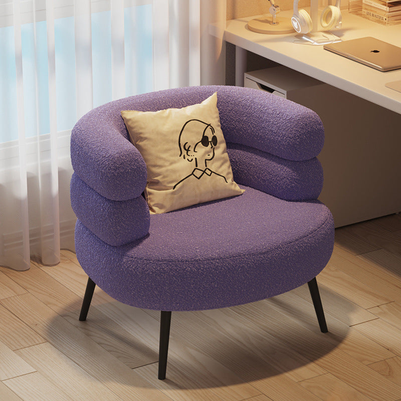 Contemporary Creative Sherpa Fabric Metal Semi-Enclosed Cylindrical Lounge Chair With Backrest & Armrests For Bedroom