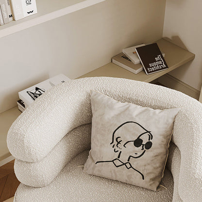 Contemporary Creative Sherpa Fabric Metal Semi-Enclosed Cylindrical Lounge Chair With Backrest & Armrests For Bedroom