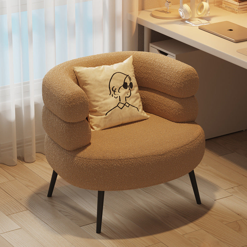 Contemporary Creative Sherpa Fabric Metal Semi-Enclosed Cylindrical Lounge Chair With Backrest & Armrests For Bedroom