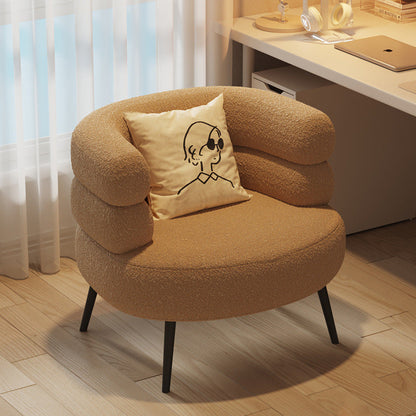 Contemporary Creative Sherpa Fabric Metal Semi-Enclosed Cylindrical Lounge Chair With Backrest & Armrests For Bedroom