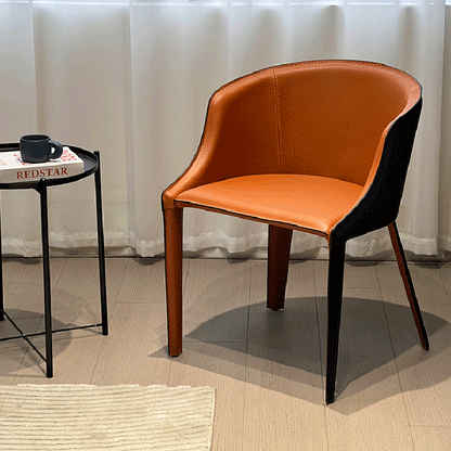 Modern Luxury Saddle Leather Carbon Steel Curved Semi-Round Dining Chair With Backrest For Dining Room