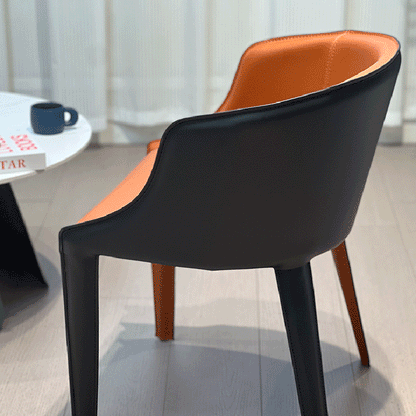Modern Luxury Saddle Leather Carbon Steel Curved Semi-Round Dining Chair With Backrest For Dining Room
