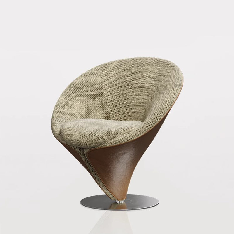 Traditional Chinese Velvet Wood Metal Faux Leather Swivel Round Curved Accent Chair Backrest For Living Room