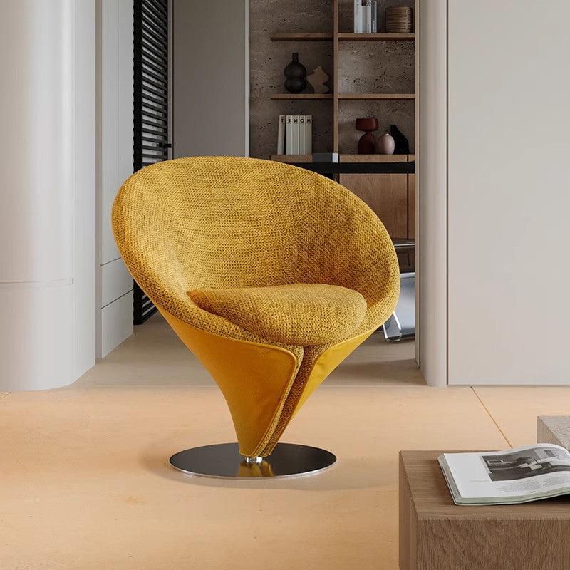 Traditional Chinese Velvet Wood Metal Faux Leather Swivel Round Curved Accent Chair Backrest For Living Room