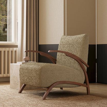 Contemporary Creative Teddy Fleece Carbon Steel Curved Square Accent Chair With Backrest Armrests For Living Room