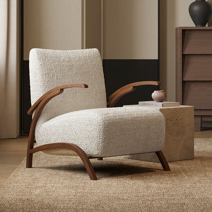 Contemporary Creative Teddy Fleece Carbon Steel Curved Square Accent Chair With Backrest Armrests For Living Room
