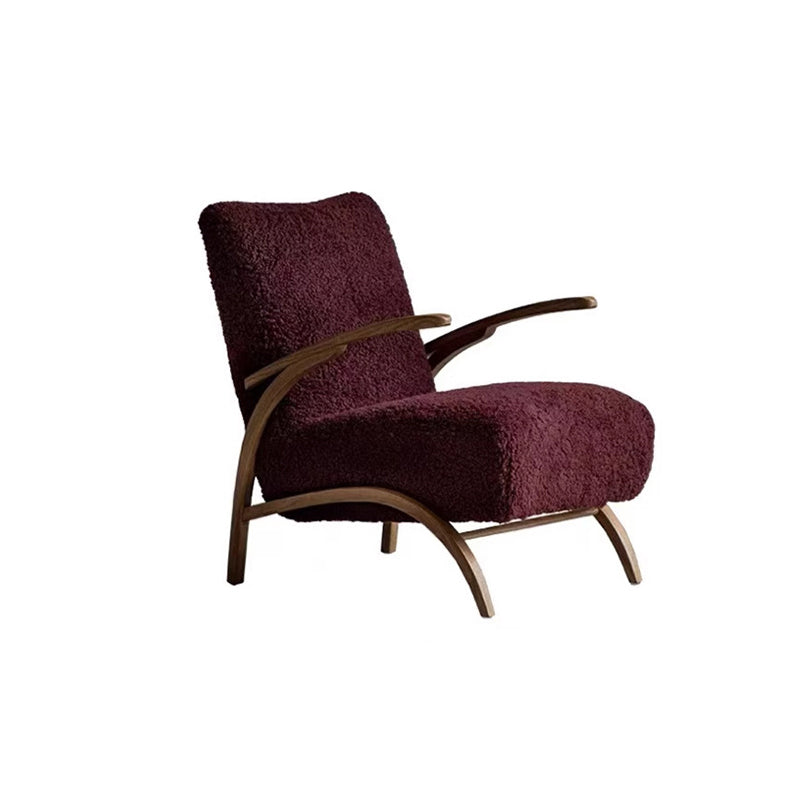 Traditional French Chenille Sherpa Fabric Solid Wood Curved Square Accent Chair With Backrest Armrests For Living Room