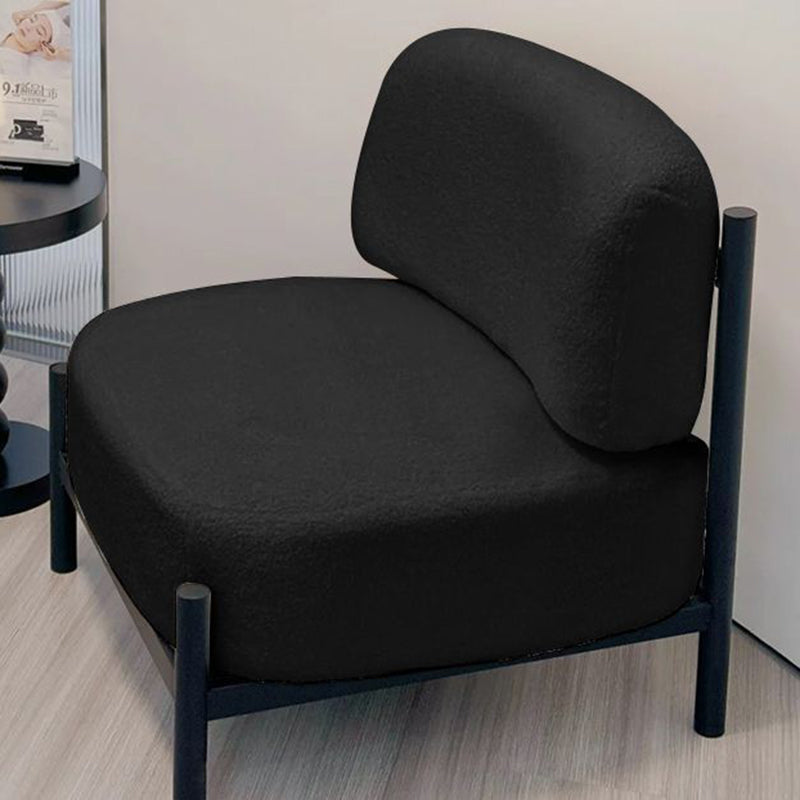 Modern Luxury Sherpa Fabric Solid Wood Metal Curved Square Accent Chair With Backrest For Living Room