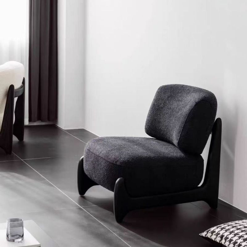 Modern Luxury Sherpa Fabric Solid Wood Metal Curved Square Accent Chair With Backrest For Living Room